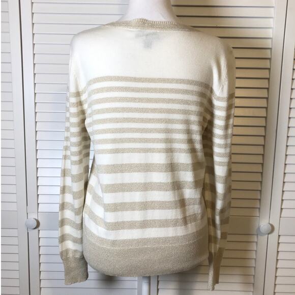 Worthington White Gold Striped Round Neck Long Sleeve Sweater L - Picture 2 of 6
